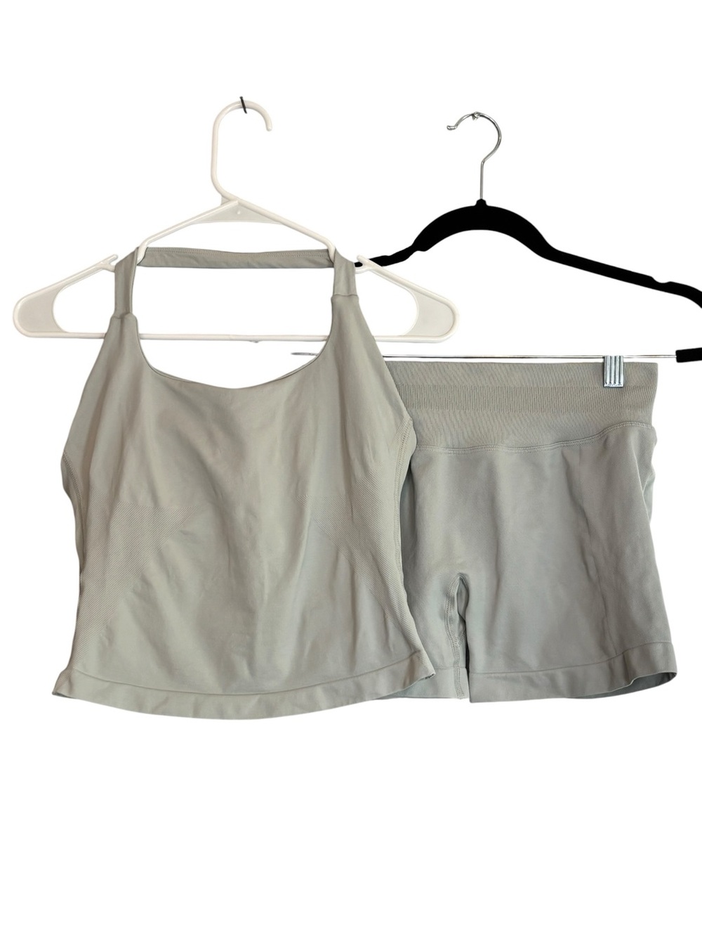 Light Sage Seamless Activewear Set Medium Halter Tank & Biker Shorts